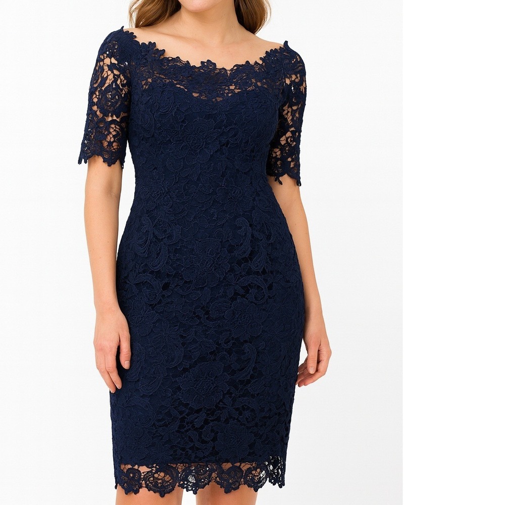 Paper Dolls London Lace Bodycon Dress‎ UK 12 US 8 Navy Blue Floral Se